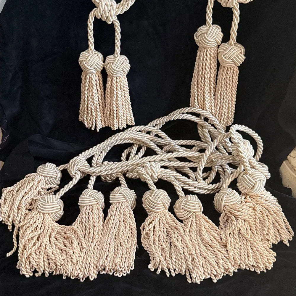 Elegant Cream Rope Tassels Rayon Curtain Drapery Tie Backs 6 Total ivory color